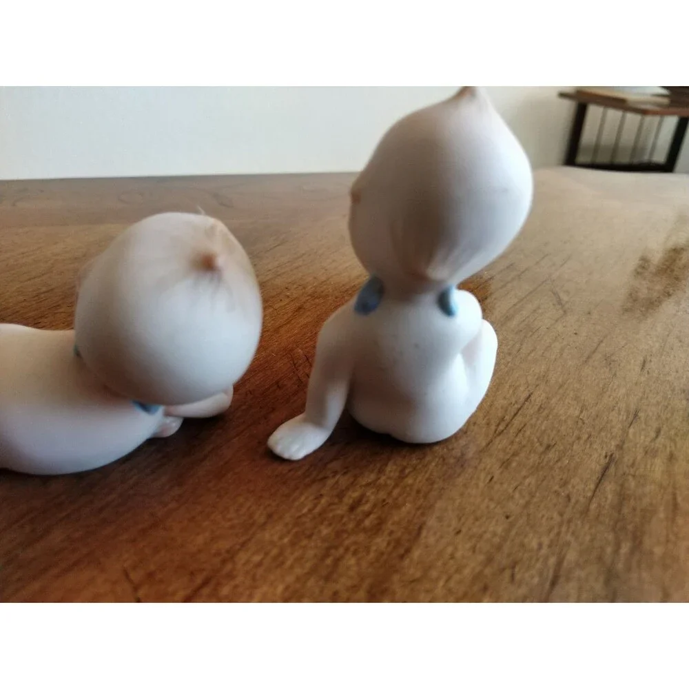 5x Vintage Lefton? Bisque Rose O'Neill Kewpie Doll Blue Wings 4 Mini + 1 Bigger